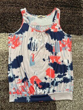 MIUSEY (M) Splatter Print Blue Coral Blouson Racerback Tank Loose Workout Soft